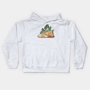 Step into Sustainability with Our Beige, Brown & Orange Leaf Sneaker Design Kids Hoodie